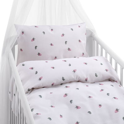 Jordgubbsdröm Rosa Bäddset Spjälsäng 100x130 Borganäs of Sweden