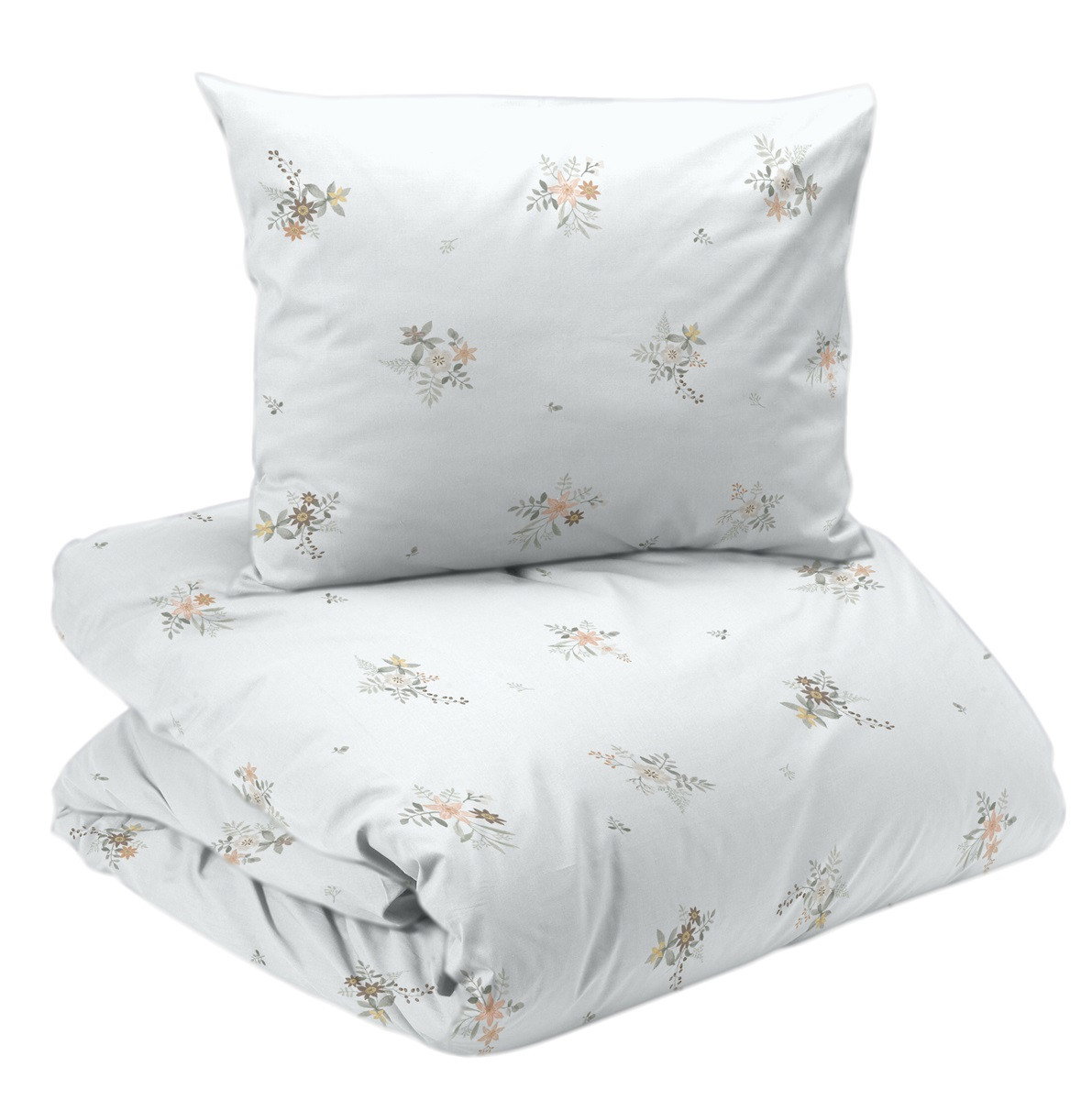 Molly Vit/Persika Blommigt Bäddset Enkeltäcke 150x210 Redlunds