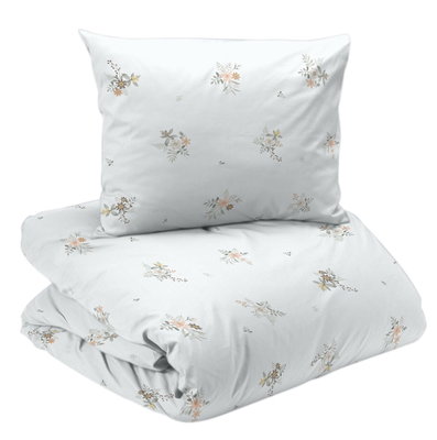 Molly Vit/Persika Blommigt Bäddset Enkeltäcke 150x210 Redlunds