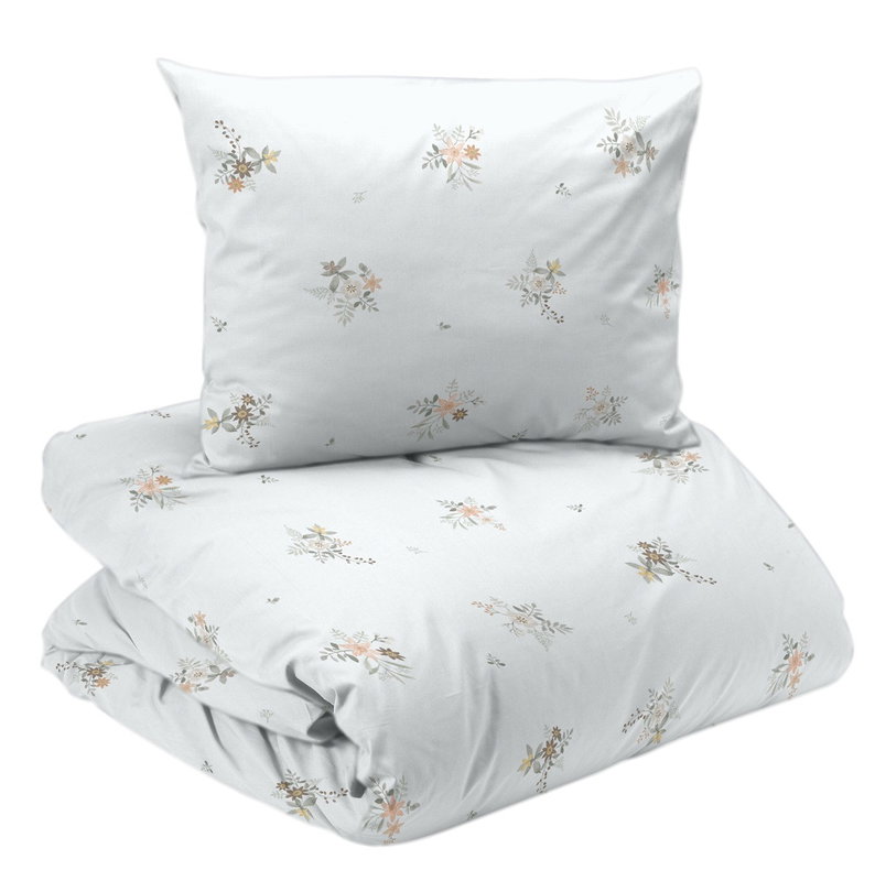 Molly Vit/Persika Blommigt Bäddset Enkeltäcke 150x210 Redlunds