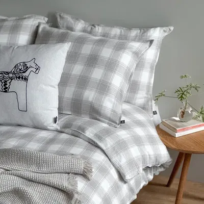 Abisko Flanell Rutigt Ljusgrå Bäddset Enkeltäcke 150x210 Classic Textile