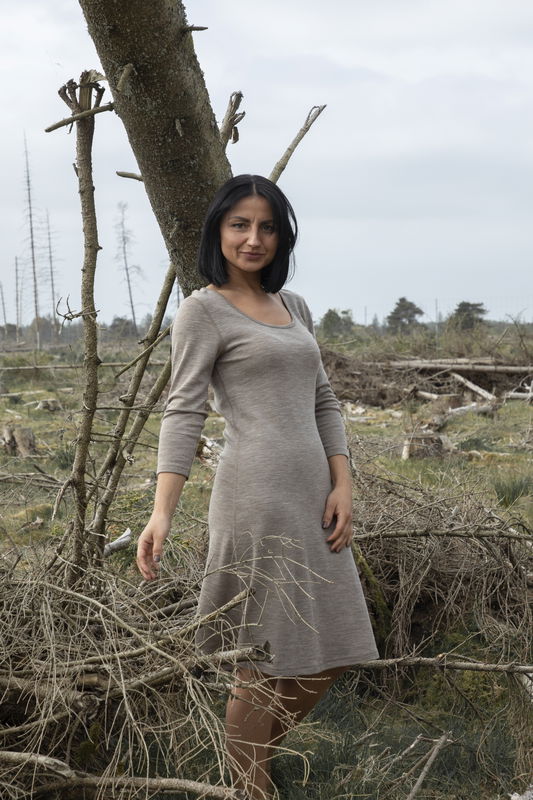 Klänning ull/silke, Brun melange