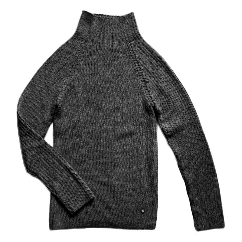 Ribbstickad polotröja Alpacka, Mörkgrå
