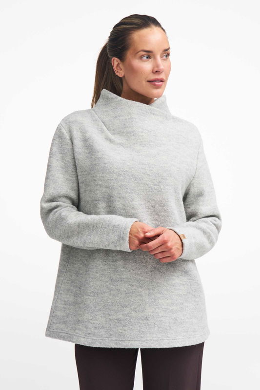 Filtad Tröja Med Hög Hals Dam Ull,  Silvergrå