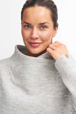 Filtad Tröja Med Hög Hals Dam Ull,  Silvergrå