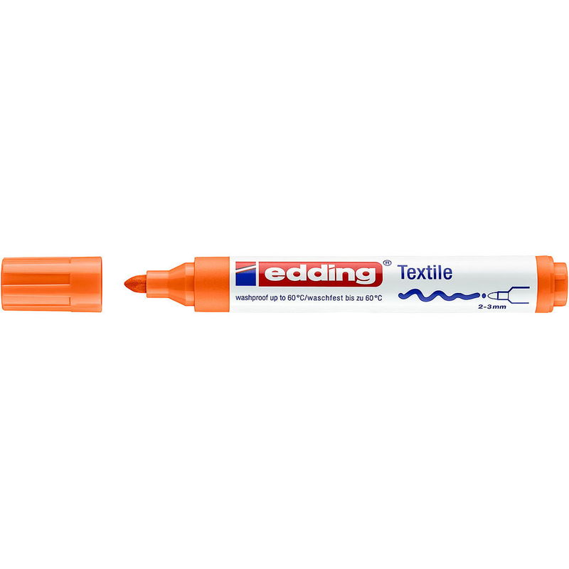 Textilmarker med 2-3 mm spets. Tvättbar i 60 grader. Färg: Orange