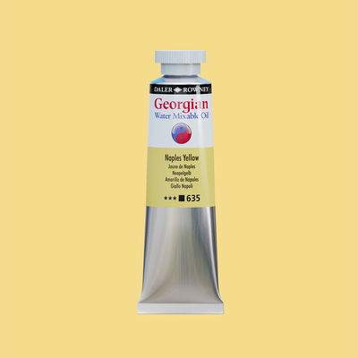 Georgian Water Mixable Oil Paint Naples Yellow 37 ml vattenlöslig oljefärg i tub på bakgrund i samma färg