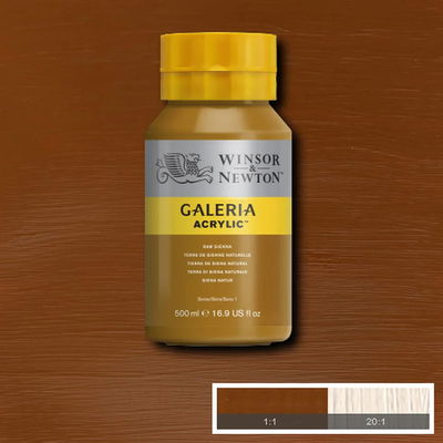 Flaska med 500 ml akrylfärg. Winsor & Newton Galeria Raw Sienna