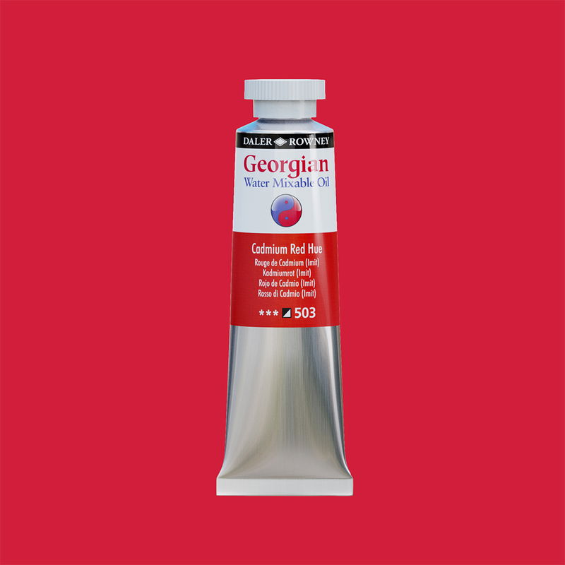 Georgian Water Mixable Oil Paint Cadmium Red Hue 37 ml vattenlöslig oljefärg i tub på bakgrund i samma färg