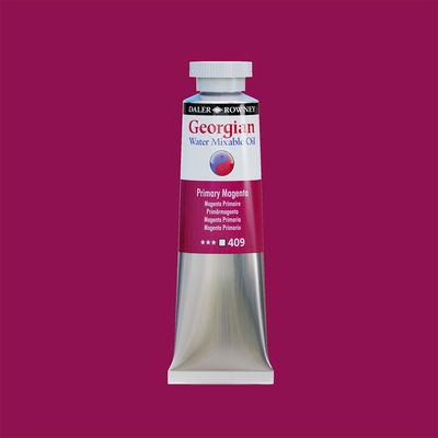Georgian Water Mixable Oil Paint Primary Magenta 37 ml vattenlöslig oljefärg i tub på bakgrund i samma färg