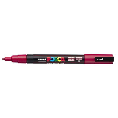 Posca PC-3M Dark Red med spets synlig, öppen marker sedd från sidan