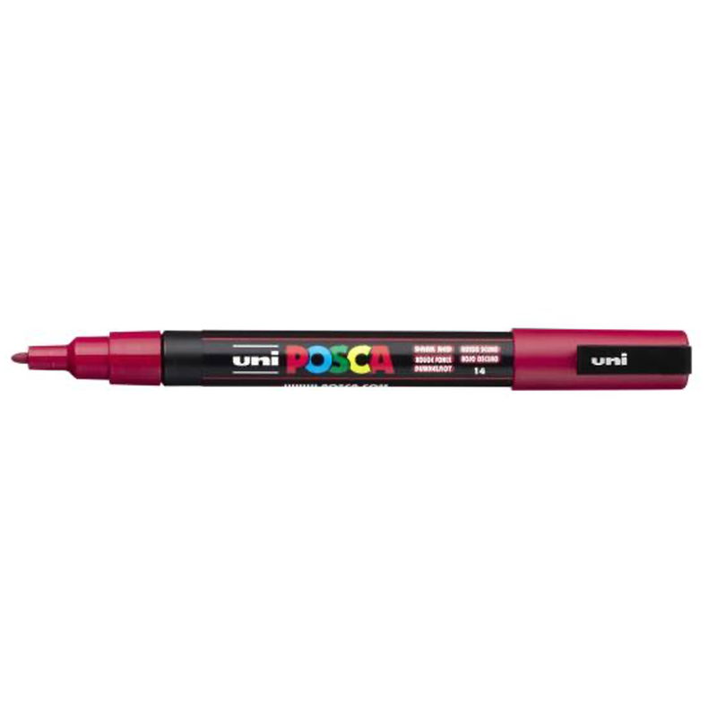 Posca PC-3M Dark Red med spets synlig, öppen marker sedd från sidan