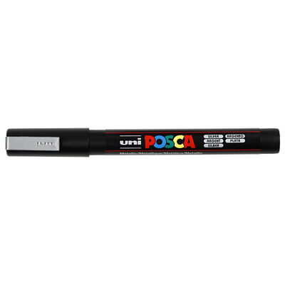 Posca PC-3M Silver med kork, stängd marker sedd från sidan