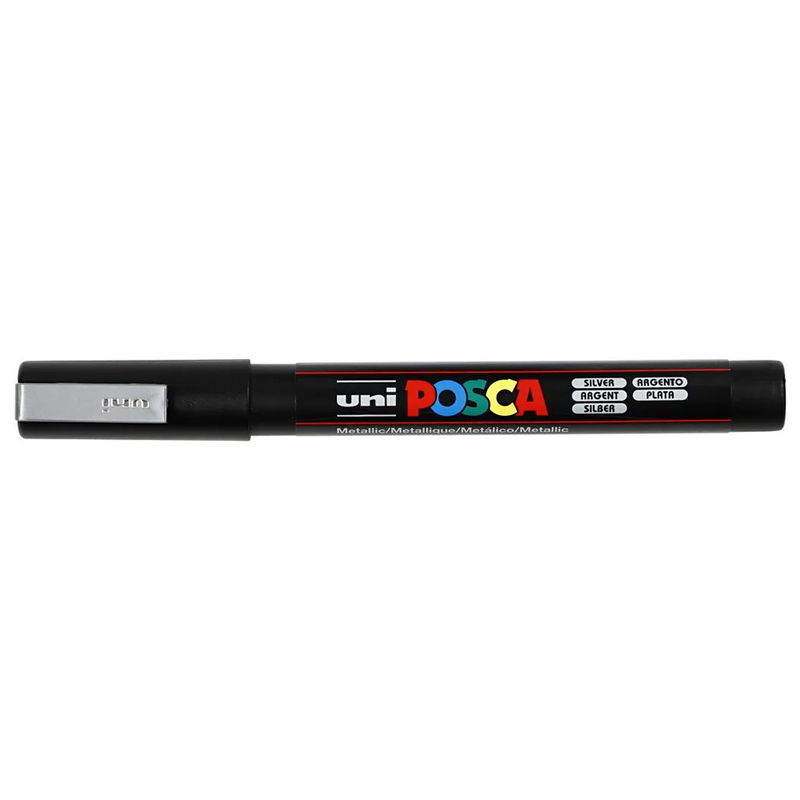 Posca PC-3M Silver med kork, stängd marker sedd från sidan