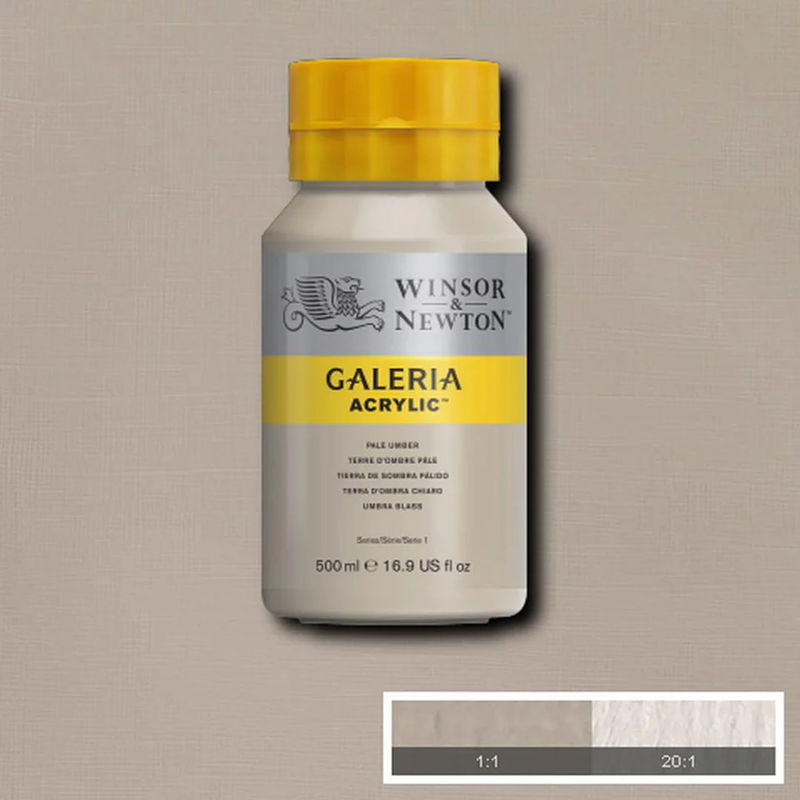 Flaska med 500 ml akrylfärg. Winsor & Newton Galeria Pale Umber