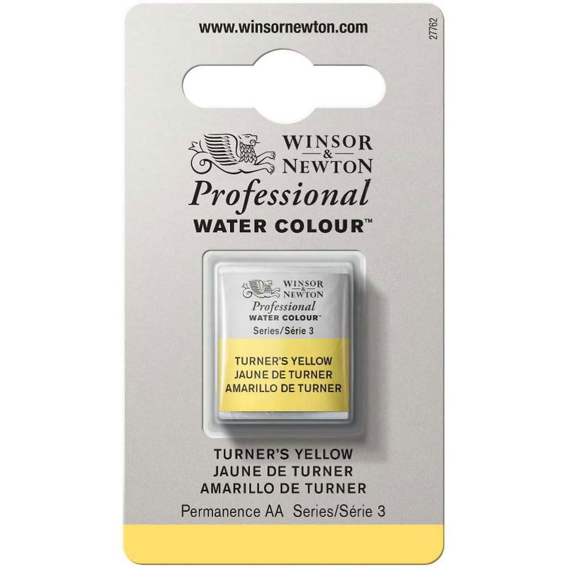 Förpackning med Winsor & Newton Professional akvarellfärg Turner's Yellow halvkopp