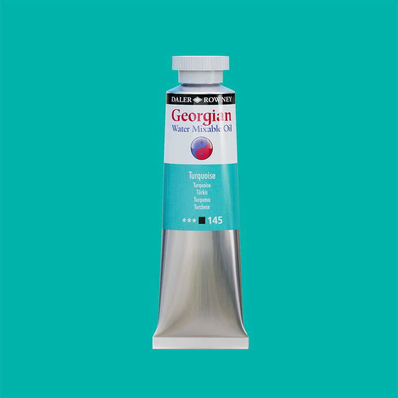 Georgian Water Mixable Oil Paint Turquoise 37 ml vattenlöslig oljefärg i tub på bakgrund i samma färg
