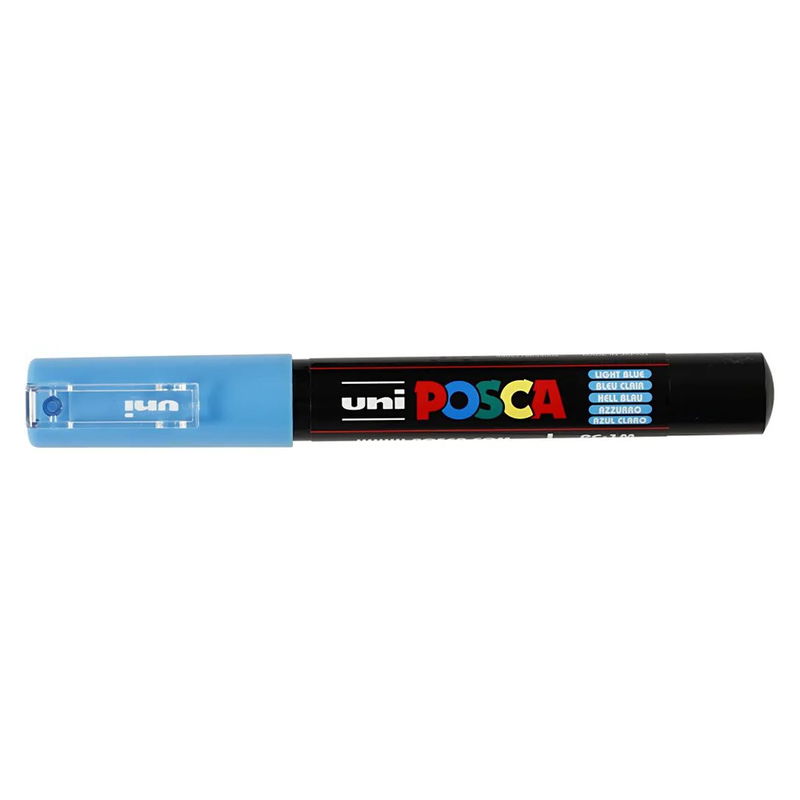Posca PC-1MC Light Blue med kork, stängd marker sedd från sidan