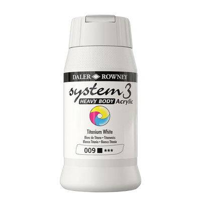 Stor förpackning 500 ml System3 Heavy Body akrylfärg Titanium White 009 i flaska
