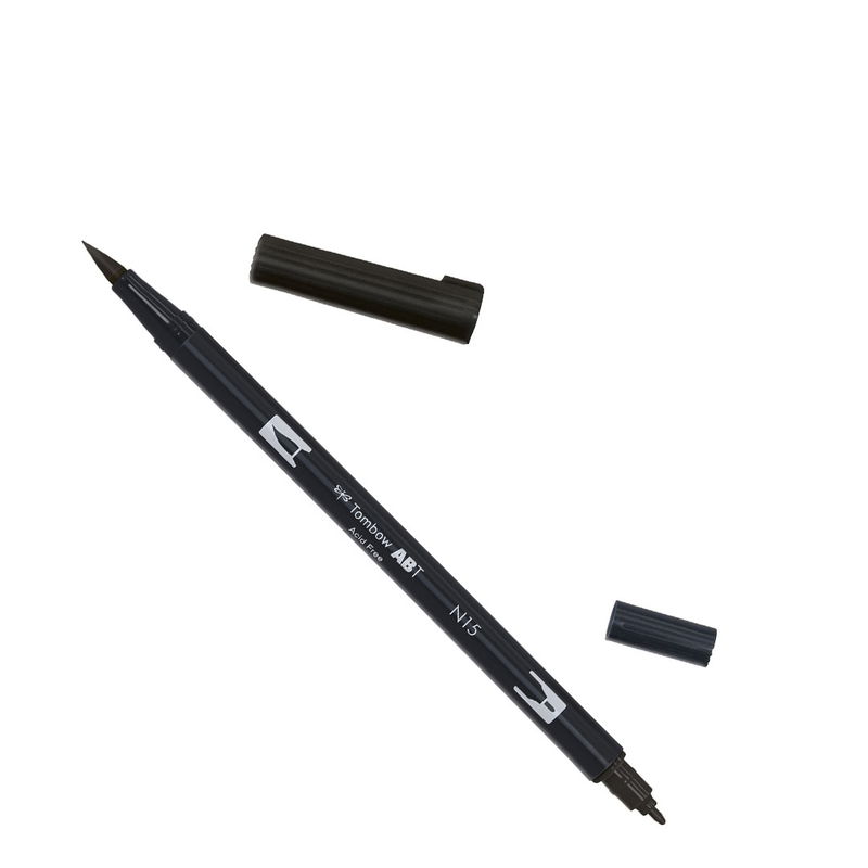 Tombow ABT Dual Brush, vattenbaserad penna med två spetsar, en fine och en brush, Black N15