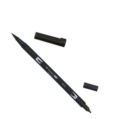 Tombow ABT Black N15 Tombow ABT Dual Brush, vattenbaserad penna med två spetsar, en fine och en brush, Black N15