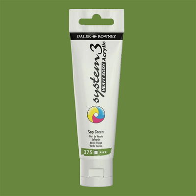 Akrylfärg i tub System3 Heavy Body Sap Green 375 med färgprov
