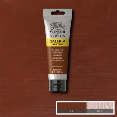 Tub med 120 ml akrylfärg. Winsor & Newton Galeria Burnt Sienna Opaque
