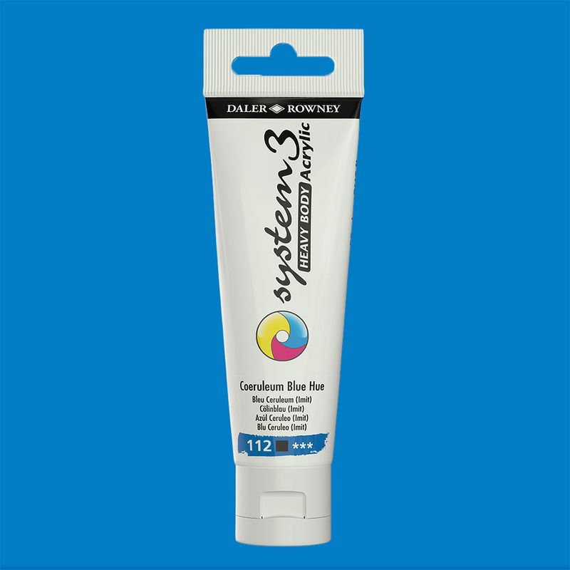 Akrylfärg i tub System3 Heavy Body Coeruleum Blue Hue 112 med färgprov