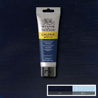 Tub med 120 ml akrylfärg. Winsor & Newton Galeria Prussian Blue Hue