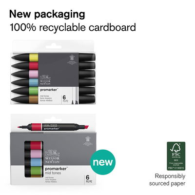 Winsor & Newton Promarker Mid Tones ny förpackning i återvinningsbar kartong