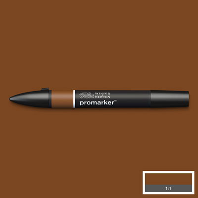 Winsor & Newton Promarker Umber O615 marker med färgprov och bakgrund i samma ton