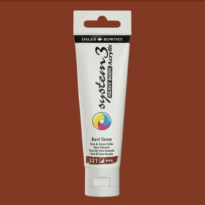 Akrylfärg i tub System3 Heavy Body Burnt Sienna 221 med färgprov