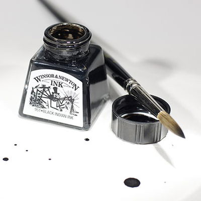 Winsor & Newton Black Indian Ink 14 ml med pensel för teckning