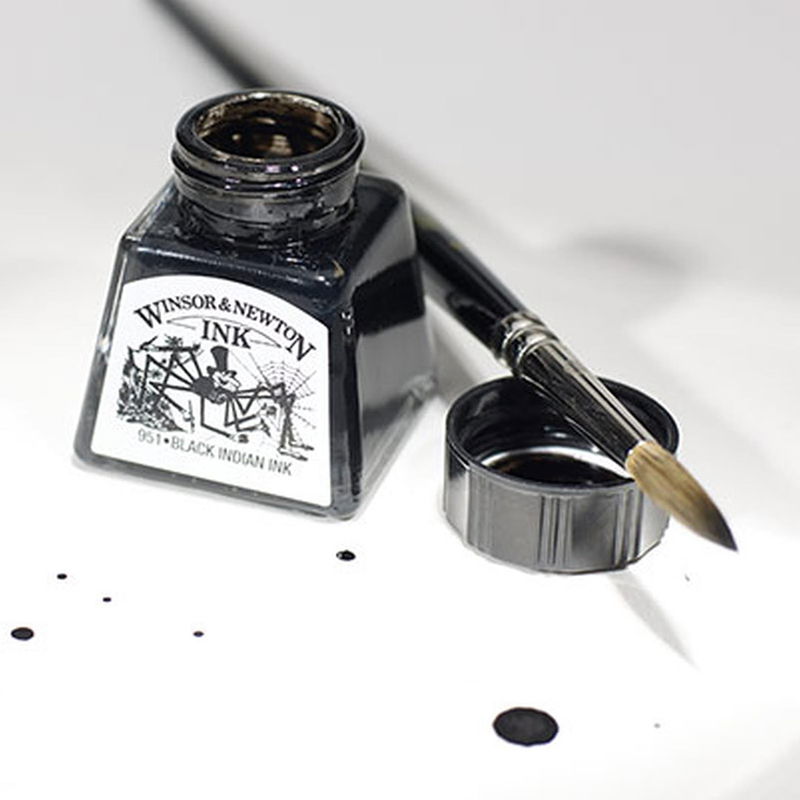Winsor & Newton Black Indian Ink 14 ml med pensel för teckning