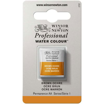 Förpackning med Winsor & Newton Professional akvarellfärg Brown Ochre halvkopp