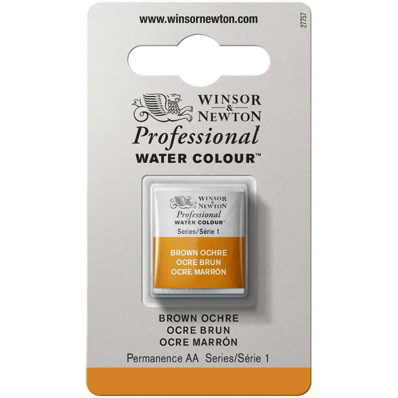 Förpackning med Winsor & Newton Professional akvarellfärg Brown Ochre halvkopp
