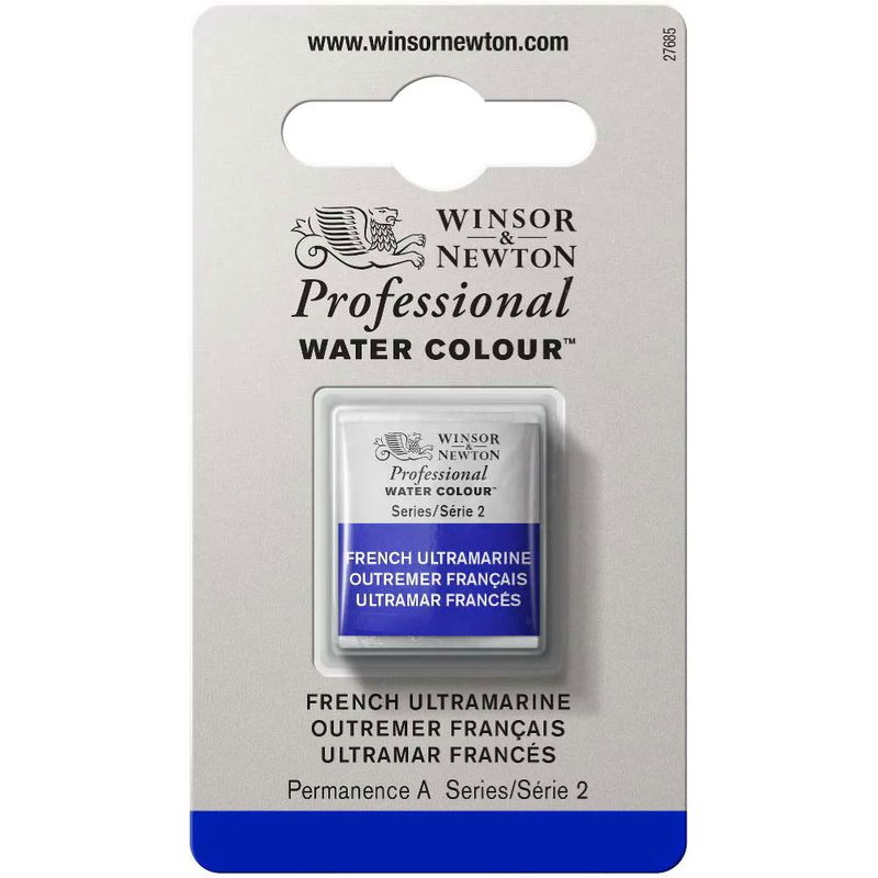 Förpackning med Winsor & Newton Professional akvarellfärg French Ultramarine halvkopp