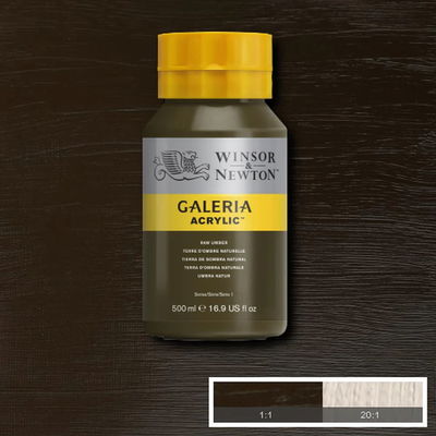 Flaska med 500 ml akrylfärg. Winsor & Newton Galeria Raw Umber