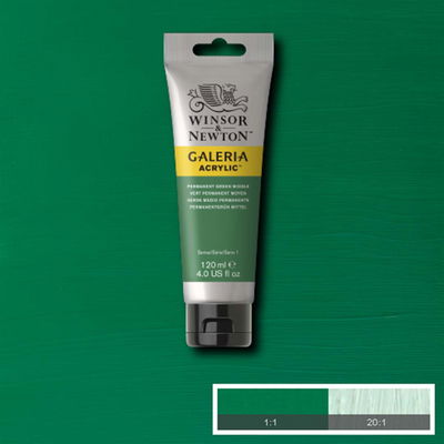 Tub med 120 ml akrylfärg. Winsor & Newton Galeria Permanent Green Middle