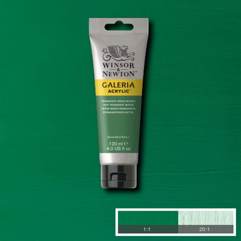 Tub med 120 ml akrylfärg. Winsor & Newton Galeria Permanent Green Middle