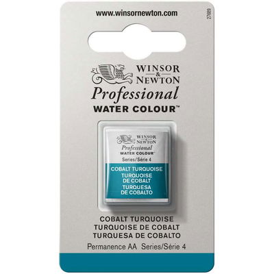 Förpackning med Winsor & Newton Professional akvarellfärg Cobalt Turquoise halvkopp