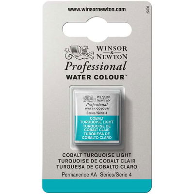 Förpackning med Winsor & Newton Professional akvarellfärg Cobalt Turquoise Light halvkopp