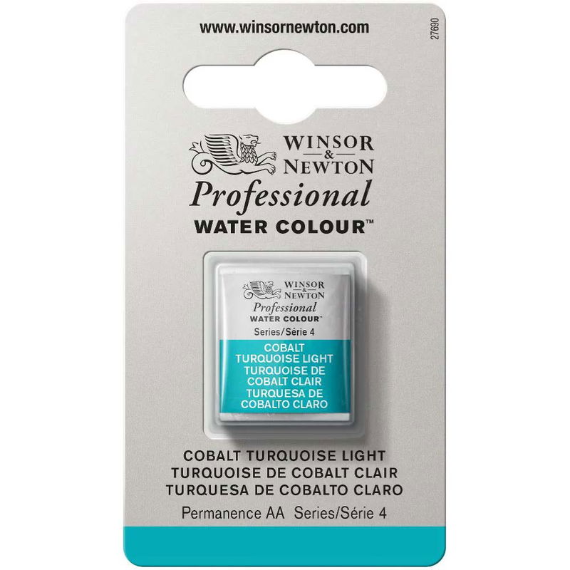 Förpackning med Winsor & Newton Professional akvarellfärg Cobalt Turquoise Light halvkopp