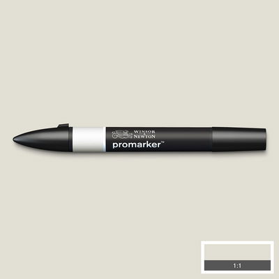 Winsor & Newton Promarker Cool Grey 1 CG1 marker med färgprov och bakgrund i samma ton