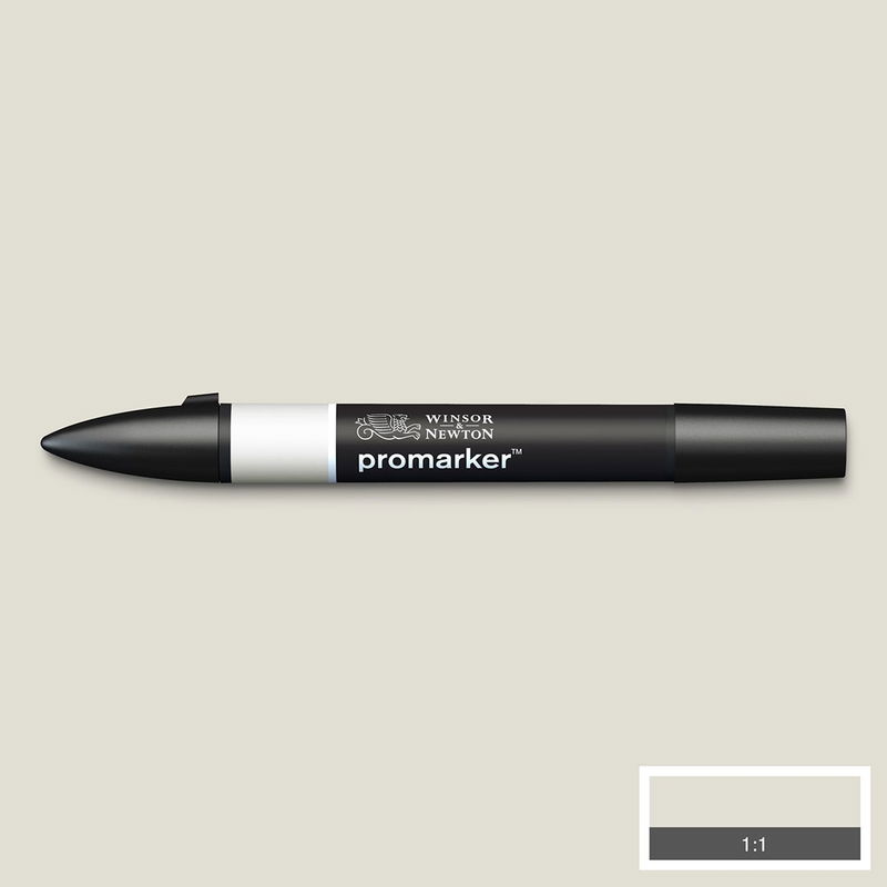Winsor & Newton Promarker Cool Grey 1 CG1 marker med färgprov och bakgrund i samma ton