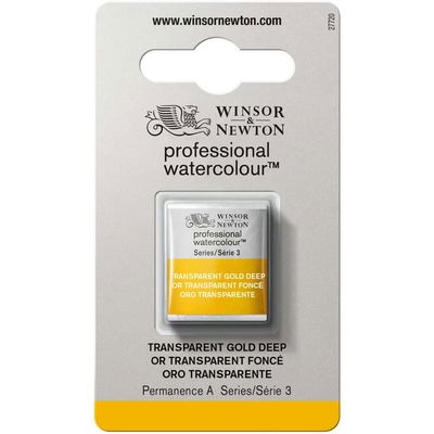 Förpackning med Winsor & Newton Professional akvarellfärg Transparent Gold Deep halvkopp