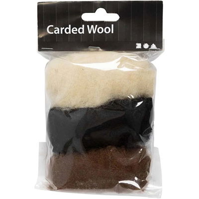 Paket med tre olika naturliga nyanser Paket med kardad ull i tre naturliga färger
