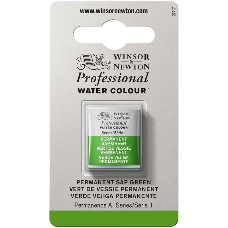 Förpackning med Winsor & Newton Professional akvarellfärg Permanent Sap Green halvkopp