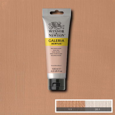 W&N Galeria Pale Rose Blush Winsor & Newton Galeria Akrylfärg, 120 ml tub mot färgad bakgrund. Pale Rose Blush