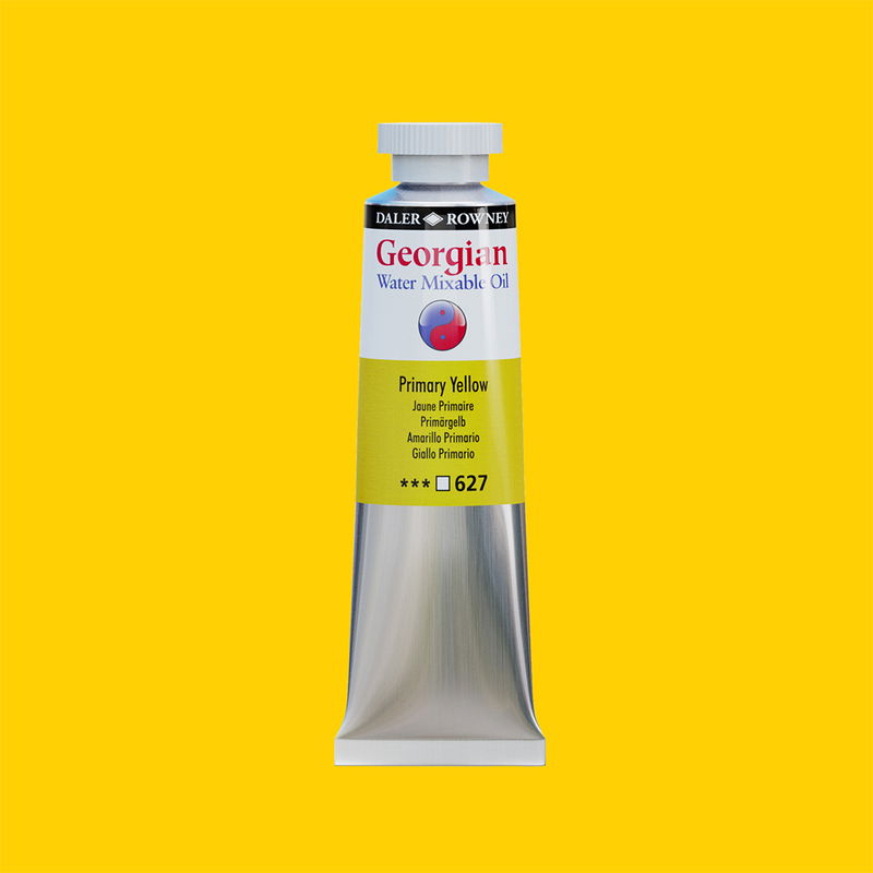 Georgian Water Mixable Oil Paint Primary Yellow 37 ml vattenlöslig oljefärg i tub på bakgrund i samma färg